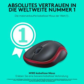 Logitech M185 Wireless Maus Rot – Optisch 1000 DPI USB beidhändig